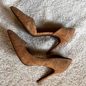 Jessica Simpson Helisa Cork Stiletto Heels Pumps Tan Pointy Toe Sexy 10